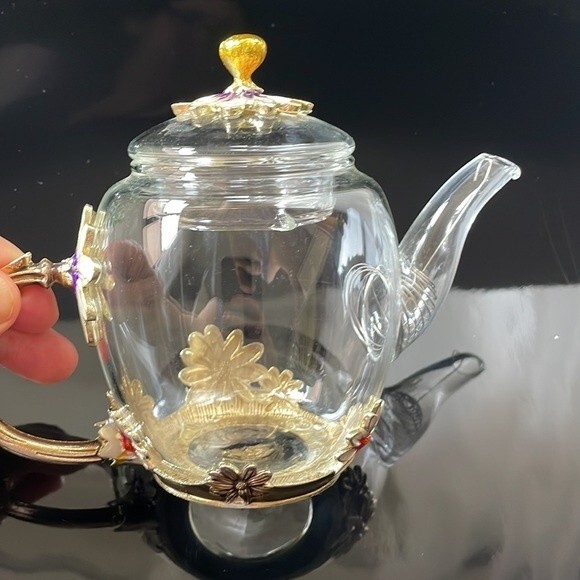 Glass teapot Beautiful Enamel Crystal Daisy Glass Teapot for Hot & Cold - Picture 7 of 13